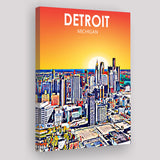 Detroit Michigan Art Sunset Landscape ,City Art Print, Large Canvas, Canvas Print Wall Art Home Decor