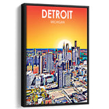 Detroit Michigan Art Sunset Landscape, Large Canvas, Framed Canvas Print Wall Art Home Decor, Floating Frame