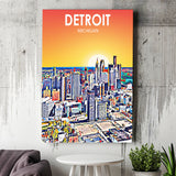 Detroit Michigan Art Sunset Landscape ,City Art Print, Large Canvas, Canvas Print Wall Art Home Decor