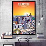 Detroit Michigan Art Sunset Landscape, City Art Print, Framed Art Print Wall Art Home Decor, Framed Picture