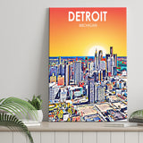 Detroit Michigan Art Sunset Landscape ,City Art Print, Large Canvas, Canvas Print Wall Art Home Decor