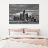 Detroit Night Skyline B&W Canvas Wall Art - Canvas Prints, Prints For Sale, Painting Canvas,Canvas On Sale 