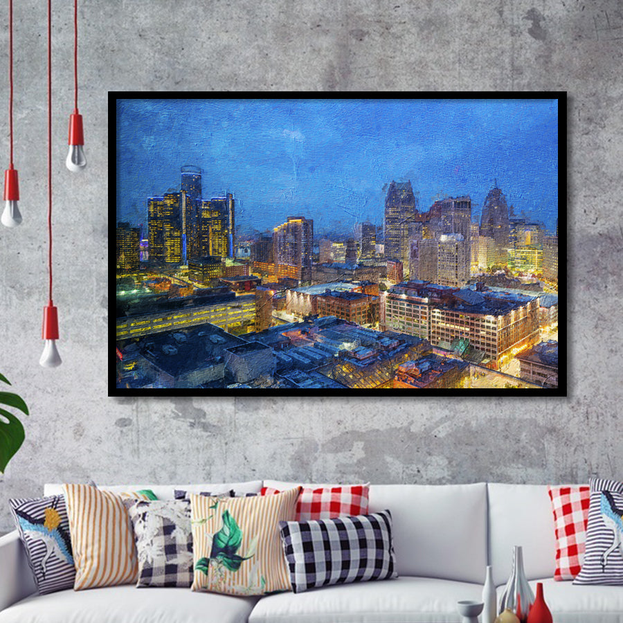 Detroit Skyline City Framed Art Prints Wall Decor - Painting Prints, Framed Picture, Home Decor
