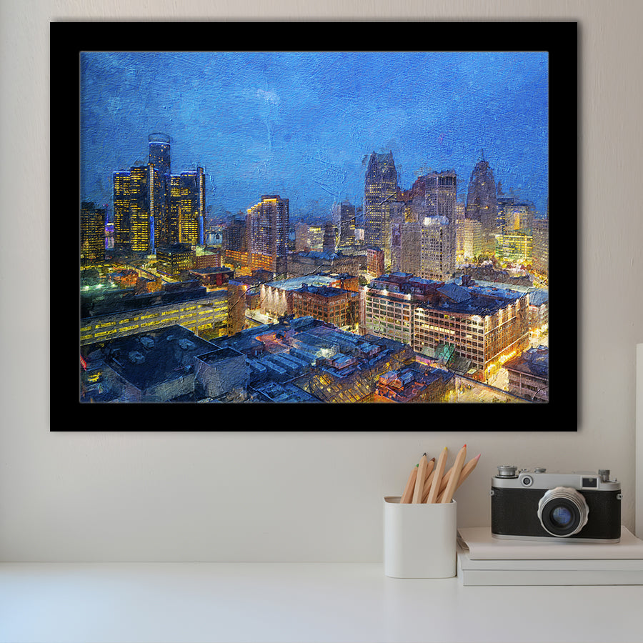 Detroit Skyline City Framed Art Prints Wall Decor - Painting Prints, Framed Picture, Home Decor