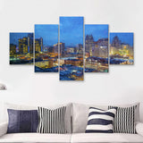 Detroit Skyline City 5 Piece Canvas Prints Wall Art Decor - Painting Canvas, Multi Panels