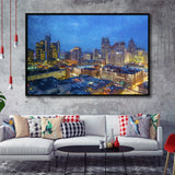 Detroit Skyline City Framed Canvas Prints Wall Art Decor - Paiting Canvas, Art Prints, Floating Frame