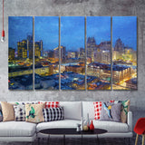Detroit Skyline City 5 Piece B Canvas Prints Wall Art Decor - Painting Canvas, Multi Panels