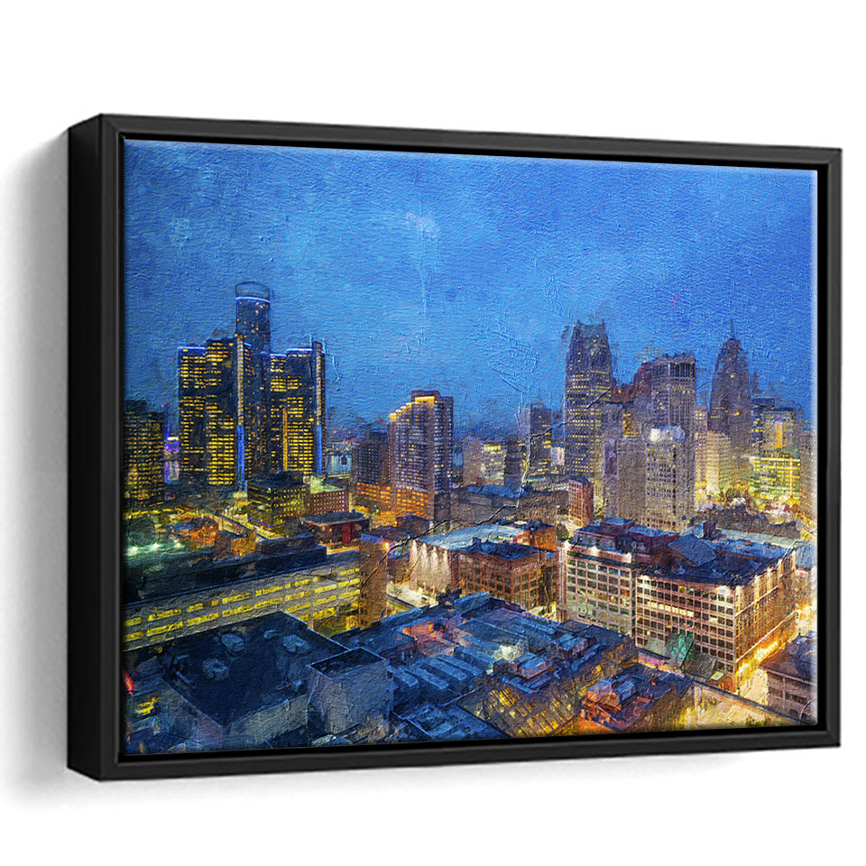 Detroit Skyline City Framed Canvas Prints Wall Art Decor - Paiting Canvas, Art Prints, Floating Frame