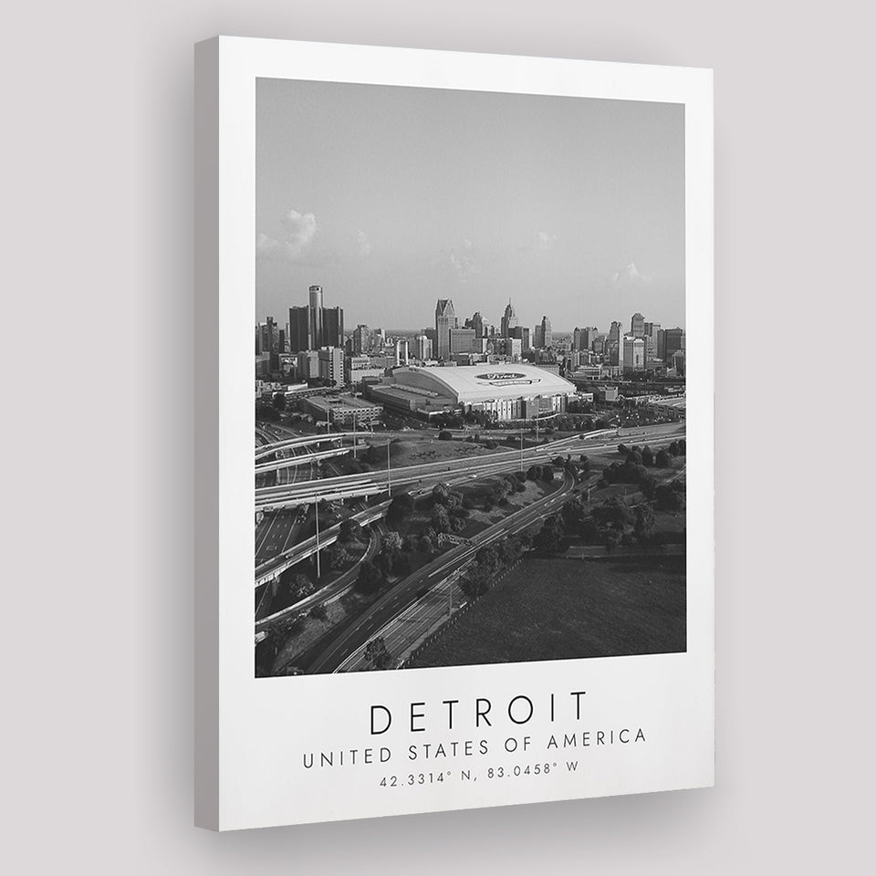 Detroit Usa Travel Lovers Black And White Art Canvas Prints Wall Art Home Decor