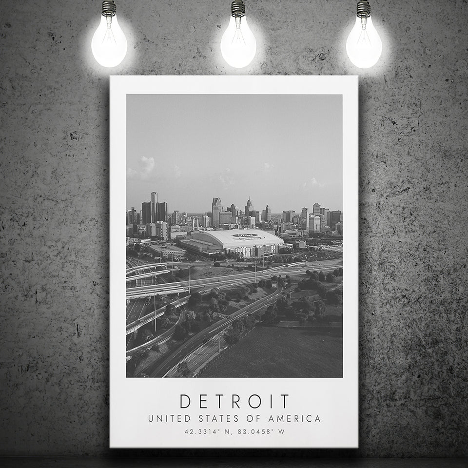 Detroit Usa Travel Lovers Black And White Art Canvas Prints Wall Art Home Decor