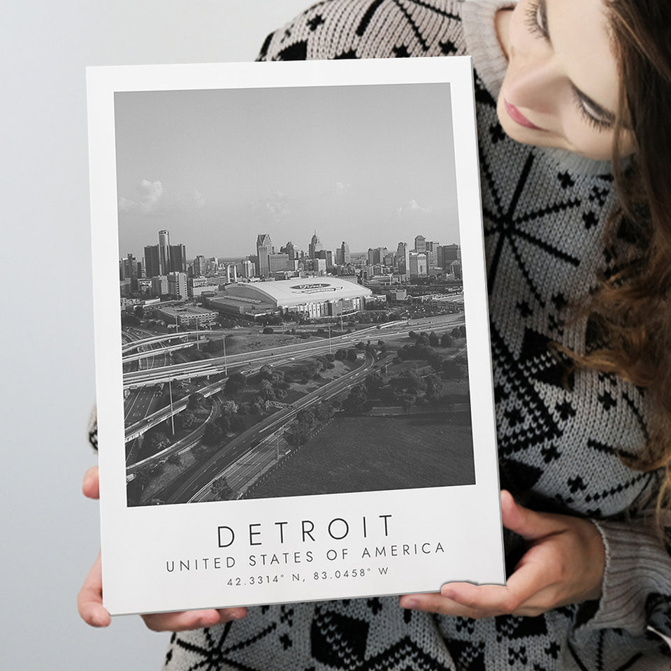 Detroit Usa Travel Lovers Black And White Art Canvas Prints Wall Art Home Decor