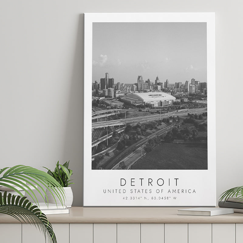 Detroit Usa Travel Lovers Black And White Art Canvas Prints Wall Art Home Decor