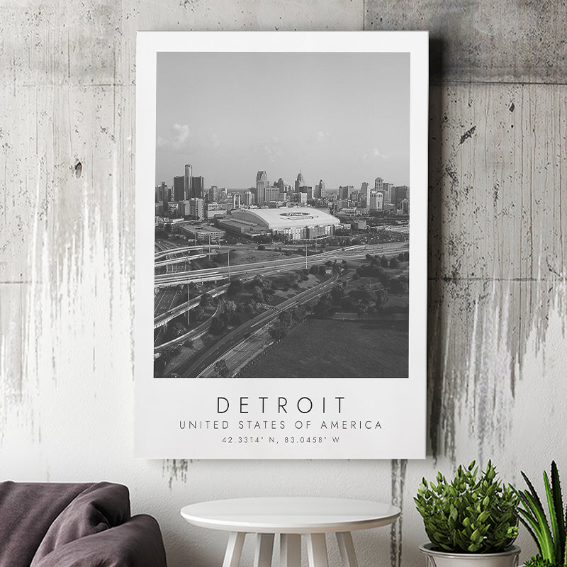 Detroit Usa Travel Lovers Black And White Art Canvas Prints Wall Art Home Decor