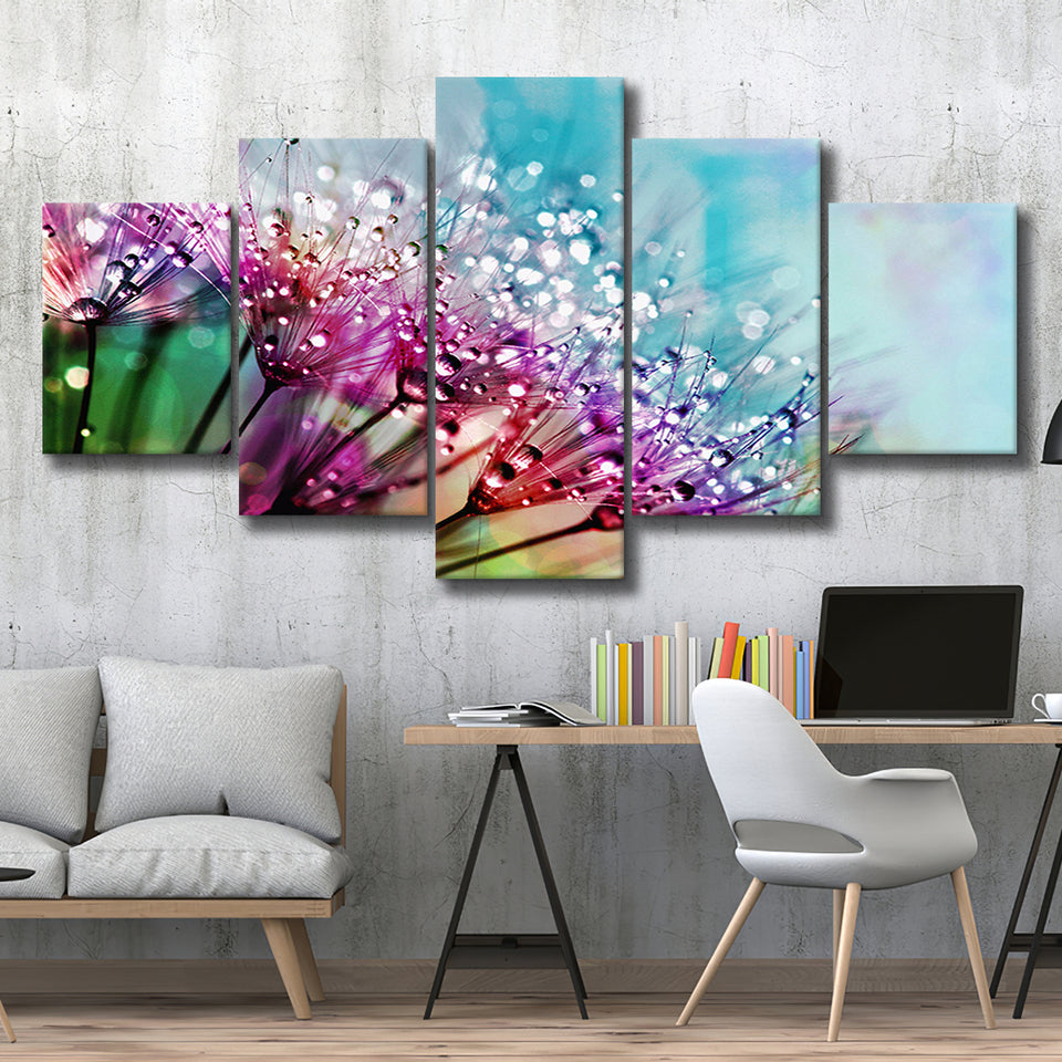 Dew On Flowers 5 Piece Canvas Prints Wall Art Decor, Multi Panels, Mixed Canvas