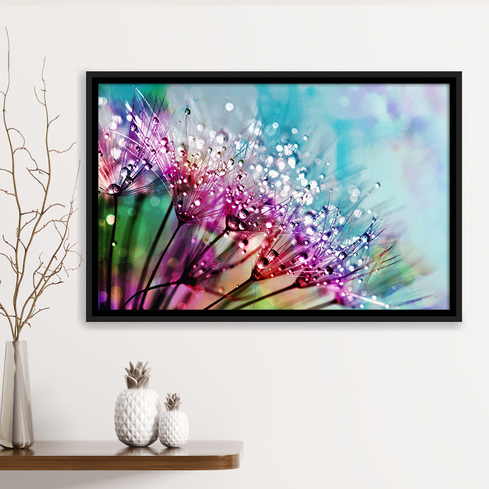 Dew On Flowers Framed Canvas Prints Wall Art Decor, Framed Picture, Floating Frame