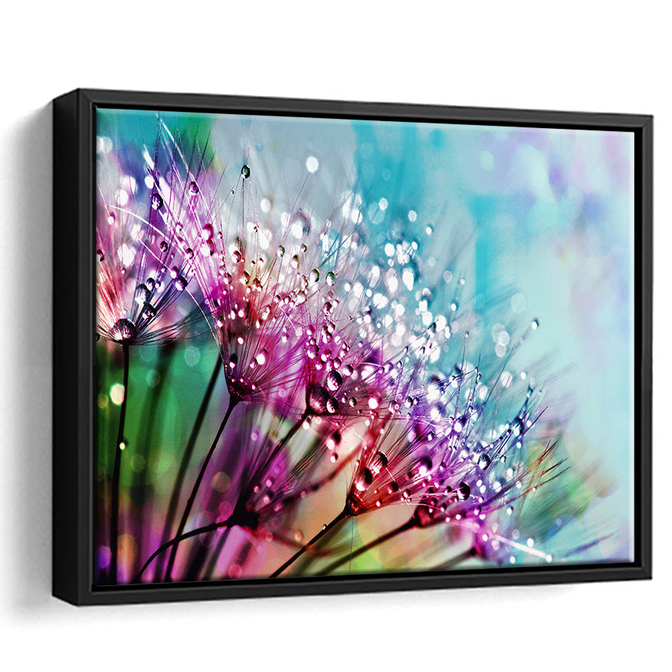 Dew On Flowers Framed Canvas Prints Wall Art Decor, Framed Picture, Floating Frame