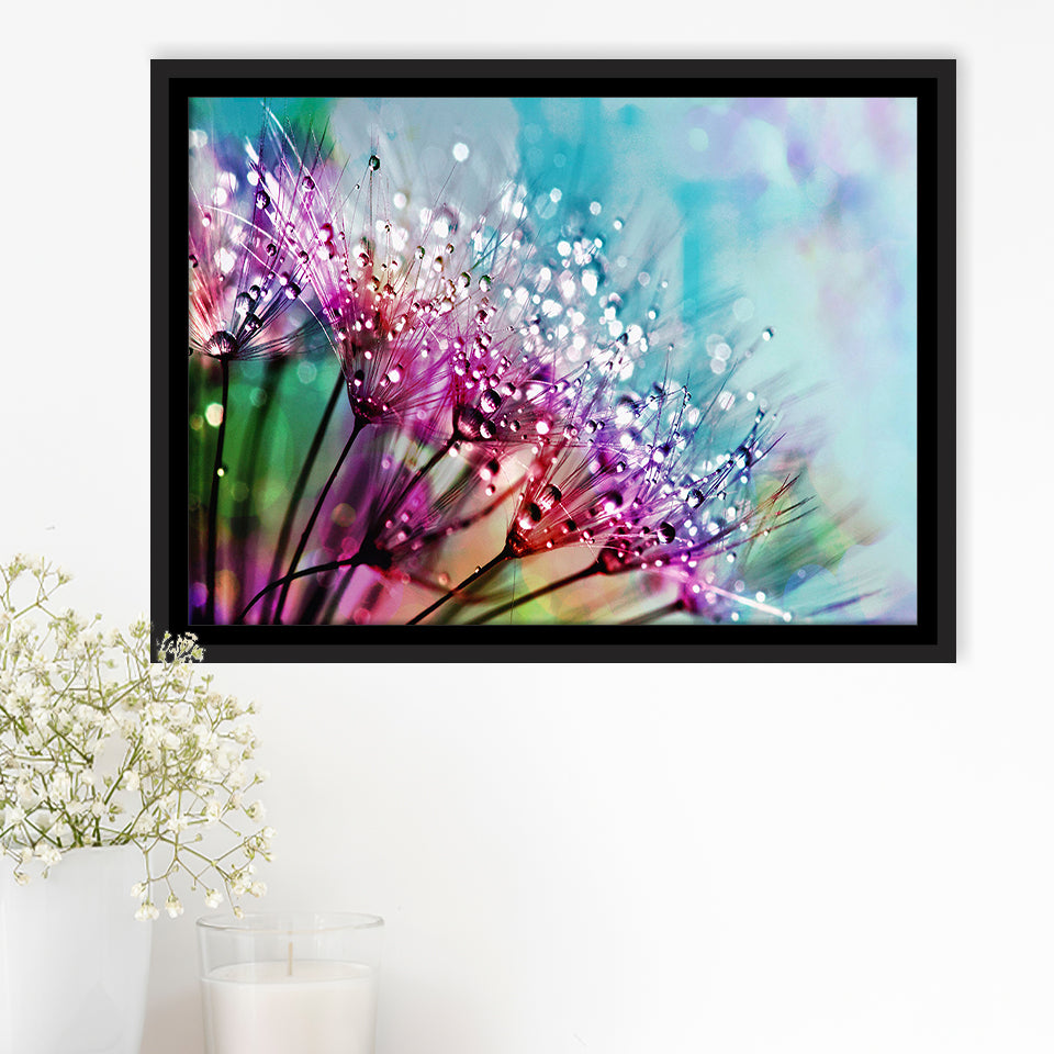 Dew On Flowers Framed Canvas Prints Wall Art Decor, Framed Picture, Floating Frame