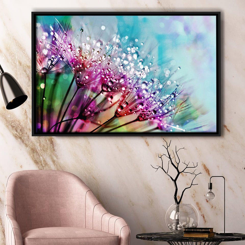 Dew On Flowers Framed Canvas Prints Wall Art Decor, Framed Picture, Floating Frame