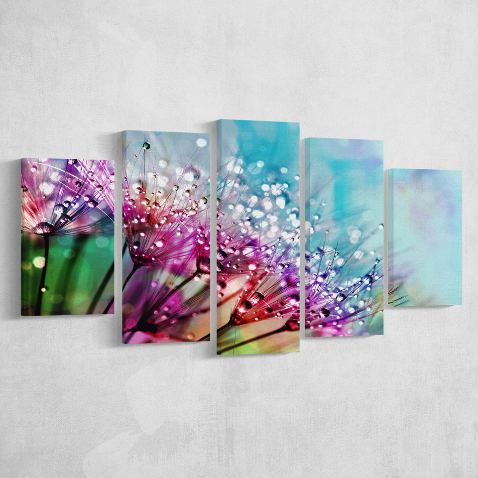 Dew On Flowers 5 Piece Canvas Prints Wall Art Decor, Multi Panels, Mixed Canvas