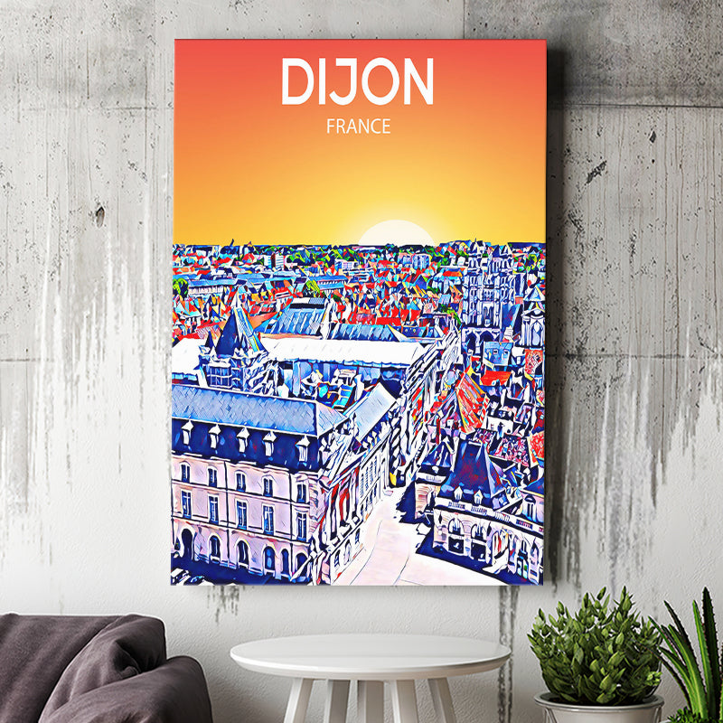 Dijon France Art Sunset Art Print ,City Art Print, Large Canvas, Canvas Print Wall Art Home Decor