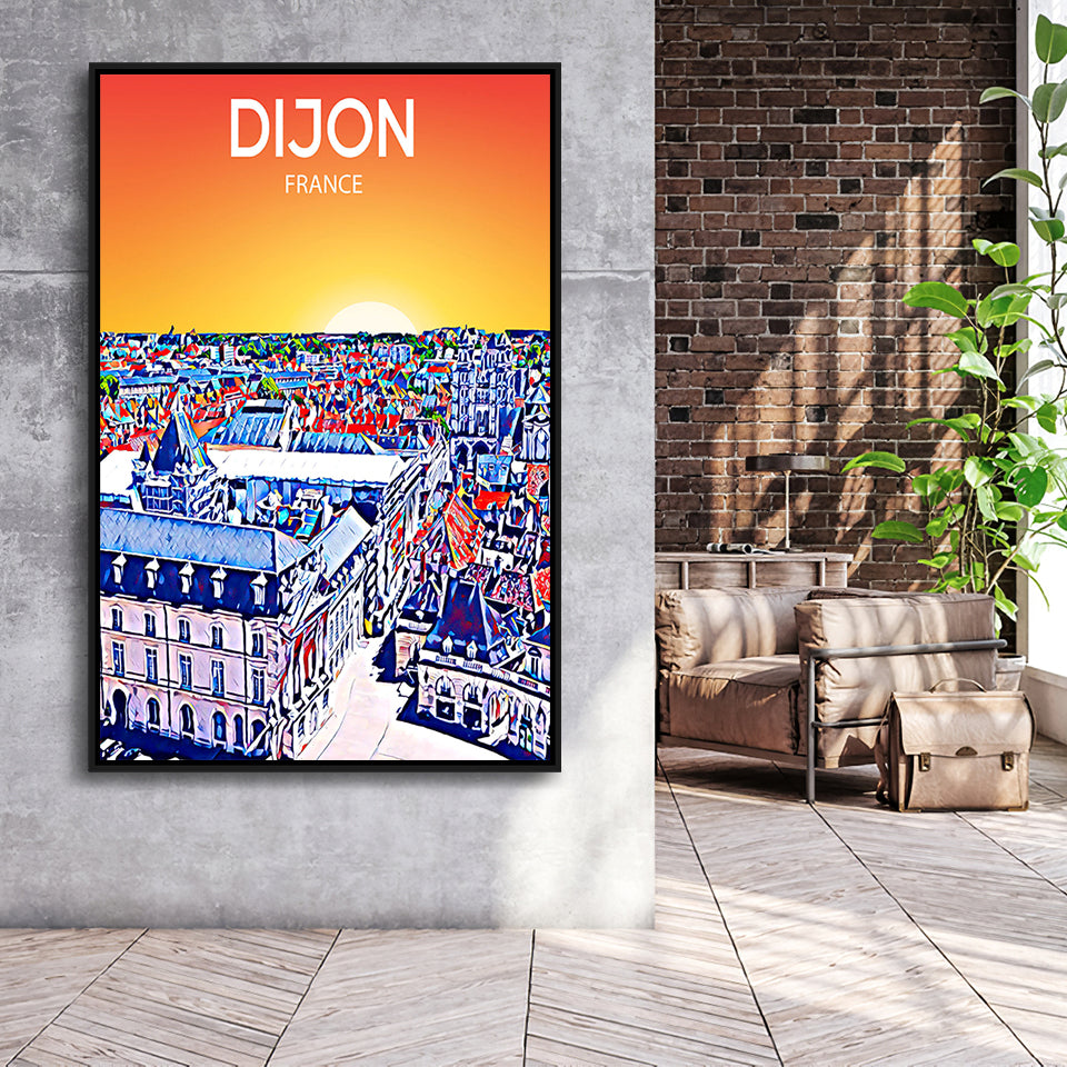 Dijon France Art Sunset Art Print, Large Canvas, Framed Canvas Print Wall Art Home Decor, Floating Frame