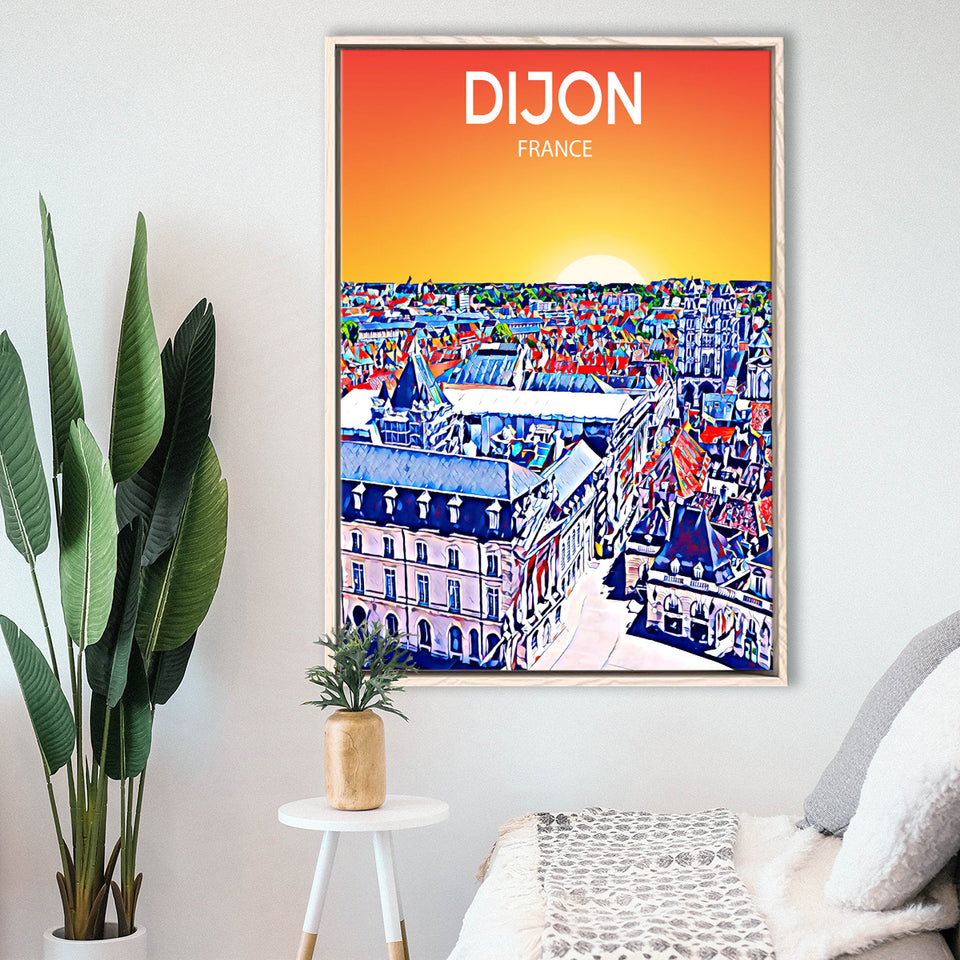 Dijon France Art Sunset Art Print, Large Canvas, Framed Canvas Print Wall Art Home Decor, Floating Frame