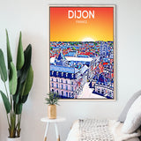 Dijon France Art Sunset Art Print, Large Canvas, Framed Canvas Print Wall Art Home Decor, Floating Frame