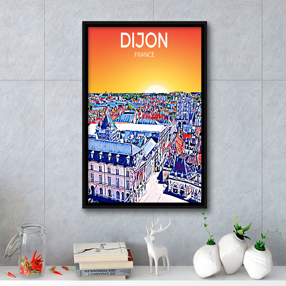 Dijon France Art Sunset Art Print, Large Canvas, Framed Canvas Print Wall Art Home Decor, Floating Frame