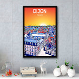 Dijon France Art Sunset Art Print, Large Canvas, Framed Canvas Print Wall Art Home Decor, Floating Frame