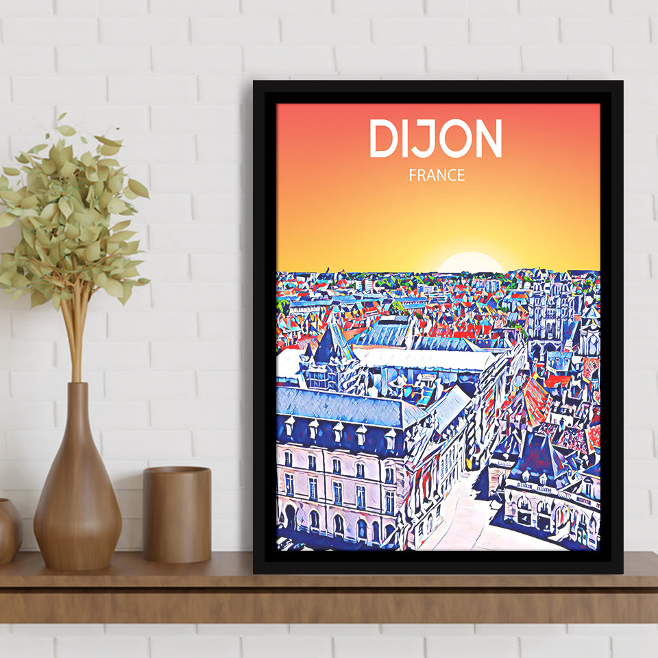 Dijon France Art Sunset Art Print, Large Canvas, Framed Canvas Print Wall Art Home Decor, Floating Frame