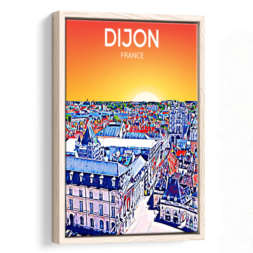 Dijon France Art Sunset Art Print, Large Canvas, Framed Canvas Print Wall Art Home Decor, Floating Frame