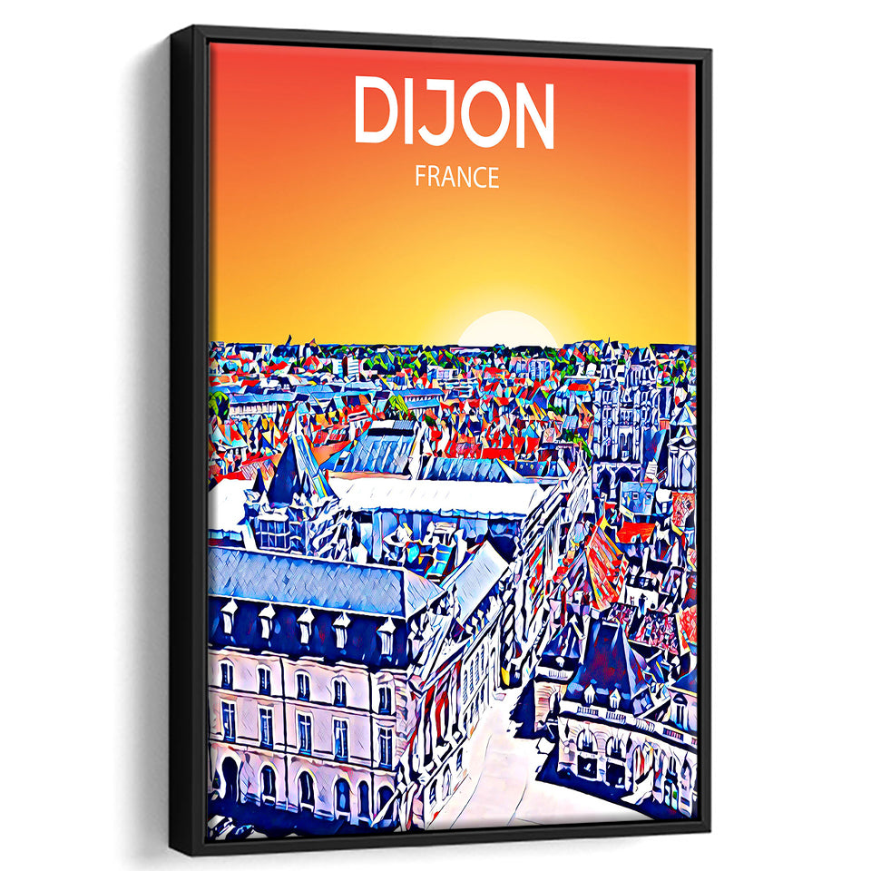 Dijon France Art Sunset Art Print, Large Canvas, Framed Canvas Print Wall Art Home Decor, Floating Frame