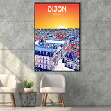 Dijon France Art Sunset Art Print, Large Canvas, Framed Canvas Print Wall Art Home Decor, Floating Frame