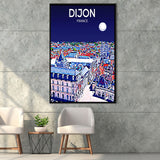 Dijon France Art Night Art Print, Large Canvas, Framed Canvas Print Wall Art Home Decor, Floating Frame