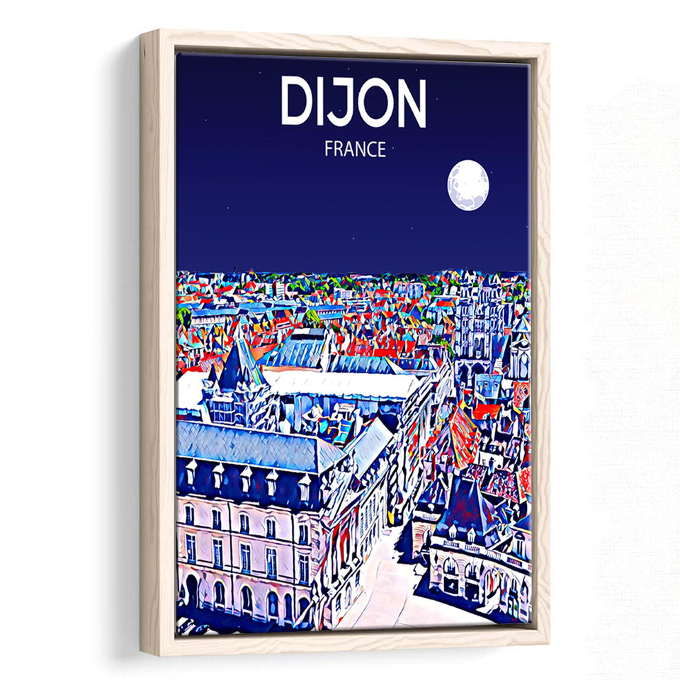 Dijon France Art Night Art Print, Large Canvas, Framed Canvas Print Wall Art Home Decor, Floating Frame