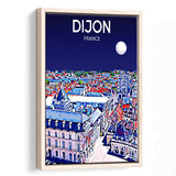 Dijon France Art Night Art Print, Large Canvas, Framed Canvas Print Wall Art Home Decor, Floating Frame