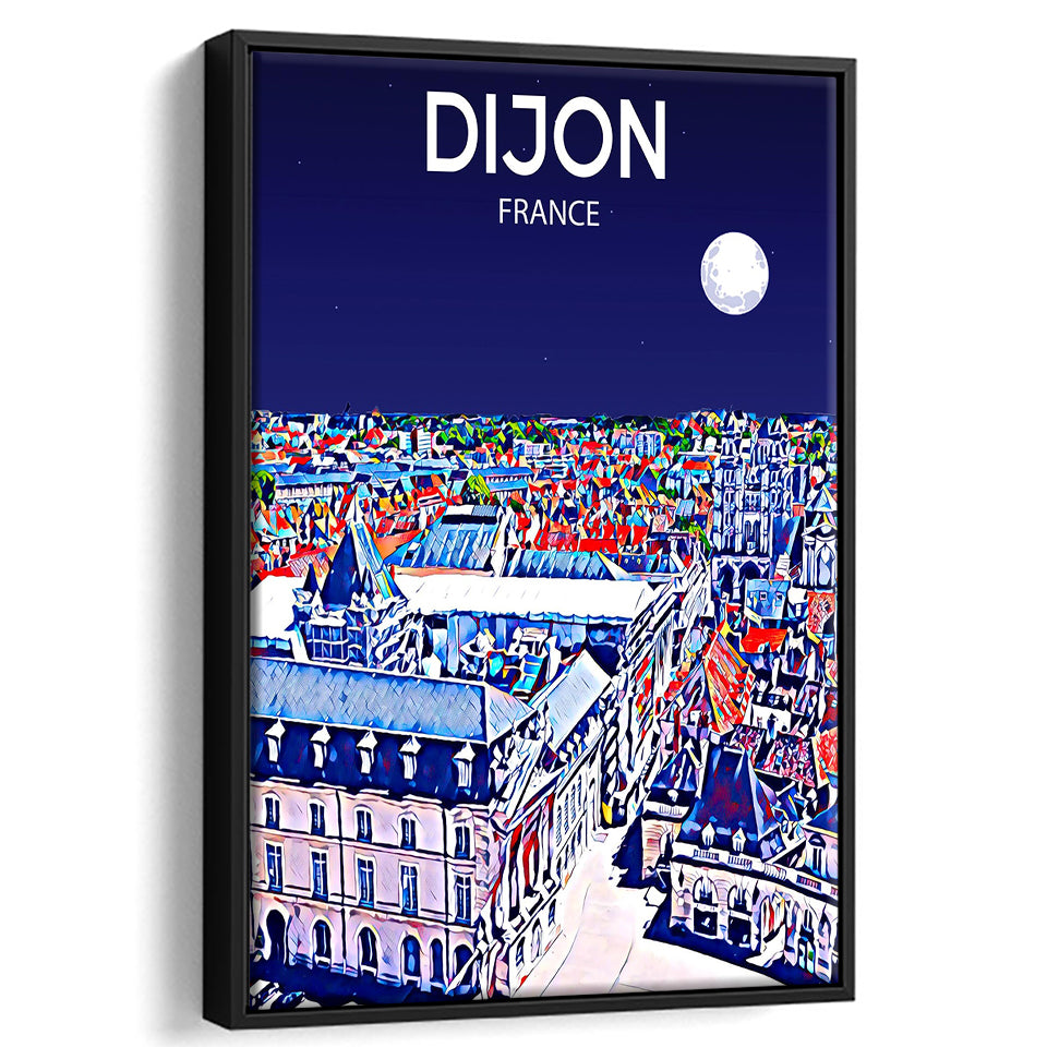 Dijon France Art Night Art Print, Large Canvas, Framed Canvas Print Wall Art Home Decor, Floating Frame