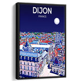 Dijon France Art Night Art Print, Large Canvas, Framed Canvas Print Wall Art Home Decor, Floating Frame