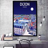 Dijon France Art Night Art Print, City Art Print, Framed Art Print Wall Art Home Decor, Framed Picture
