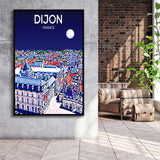 Dijon France Art Night Art Print, Large Canvas, Framed Canvas Print Wall Art Home Decor, Floating Frame