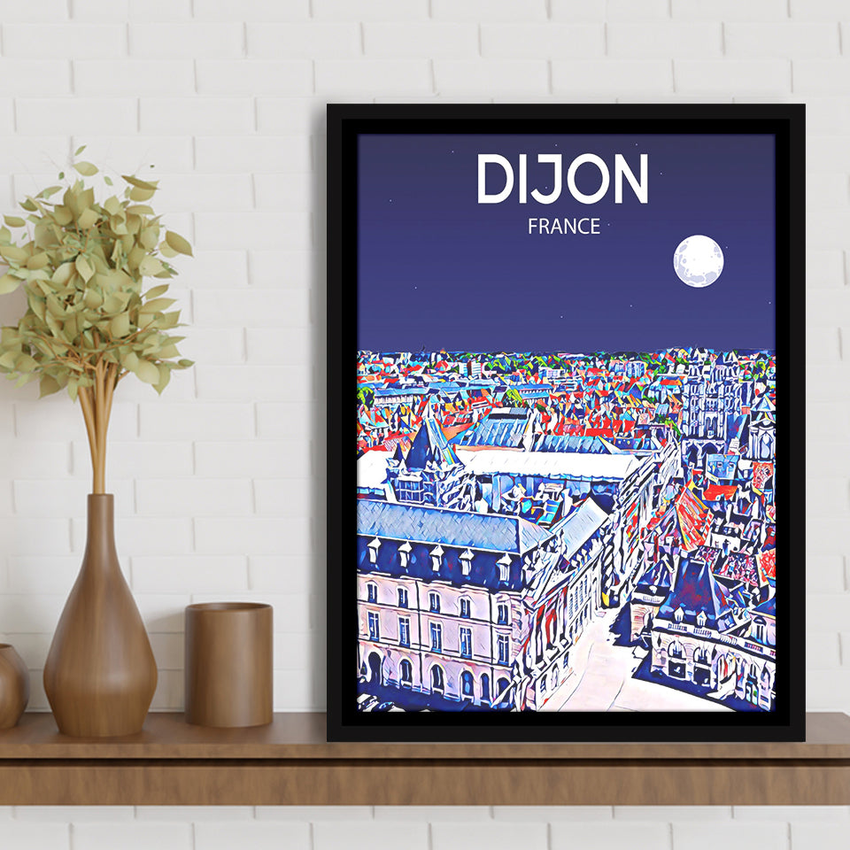 Dijon France Art Night Art Print, Large Canvas, Framed Canvas Print Wall Art Home Decor, Floating Frame