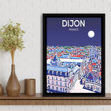 Dijon France Art Night Art Print, Large Canvas, Framed Canvas Print Wall Art Home Decor, Floating Frame