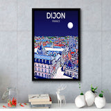 Dijon France Art Night Art Print, Large Canvas, Framed Canvas Print Wall Art Home Decor, Floating Frame