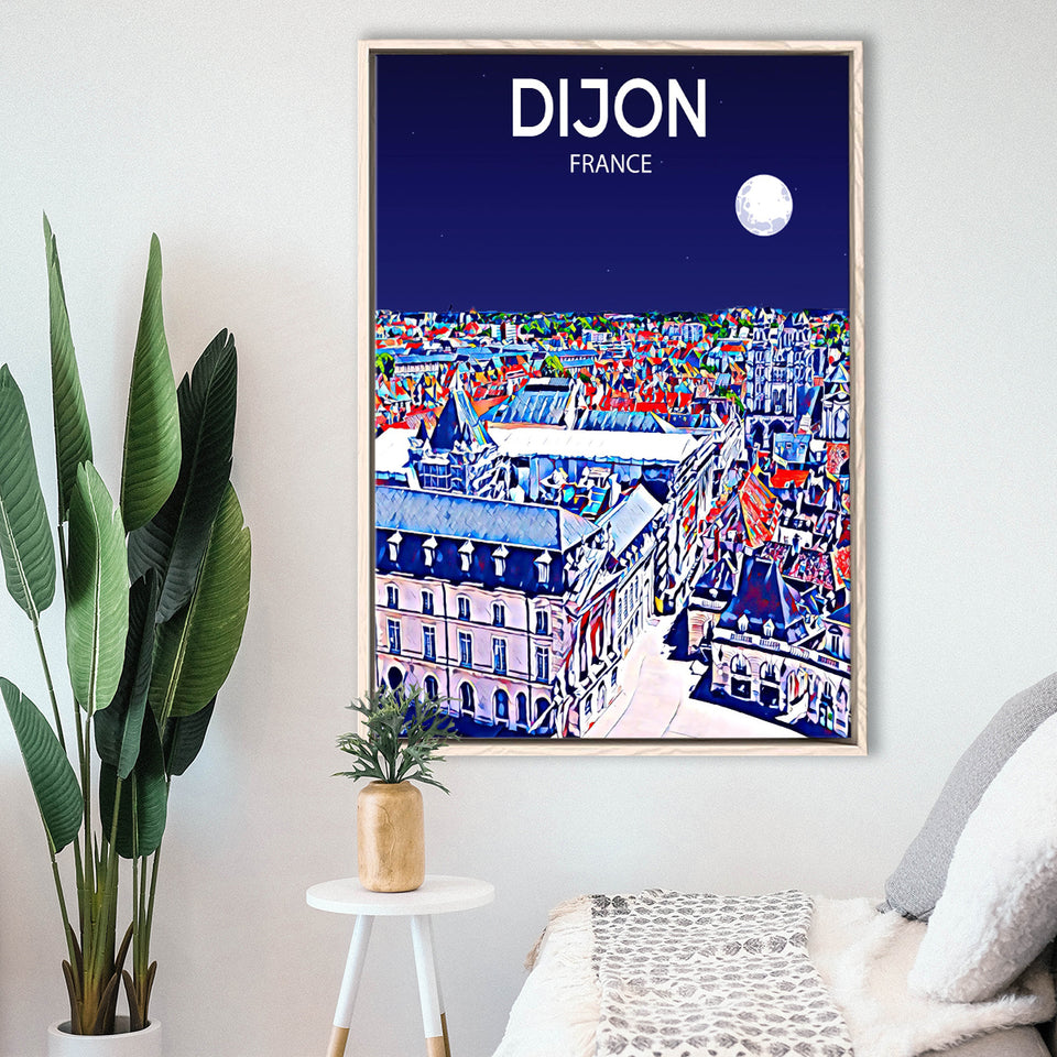 Dijon France Art Night Art Print, Large Canvas, Framed Canvas Print Wall Art Home Decor, Floating Frame