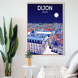 Dijon France Art Night Art Print, Large Canvas, Framed Canvas Print Wall Art Home Decor, Floating Frame