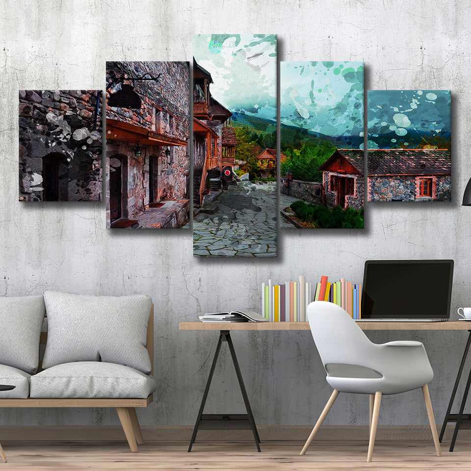 Dilijan Downtown Armenia 5 Pieces Canvas Prints Wall Art Decor - Painting Canvas, Mixed Canvas, Multi Panels
