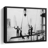 Dining On A Nyc Skyscraper Black And White Print, Framed Canvas Prints Wall Art Home Decor,Floating Frame