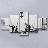 Dining On A Nyc Skyscraper Black And White Print, 5 Panels, Canvas Prints Wall Art Decor, Large Canvas Art