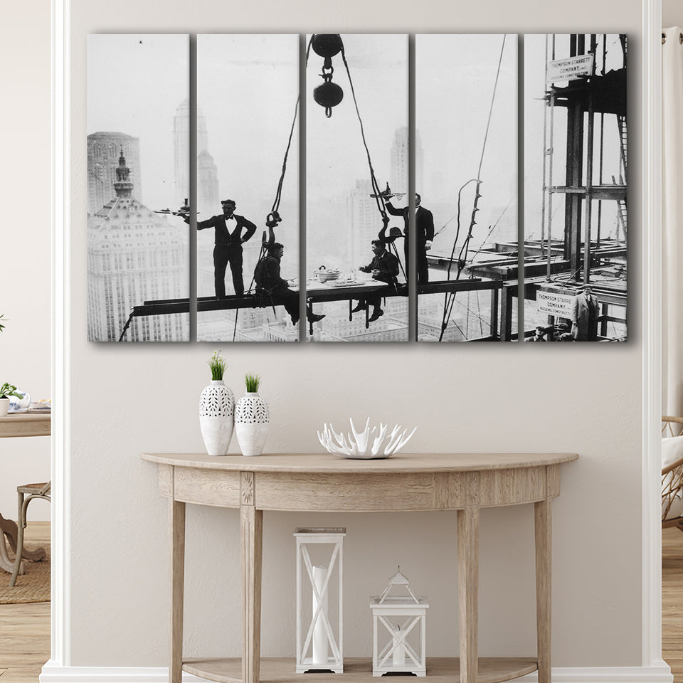 Dining On A Nyc Skyscraper Black And White Print, Larger Canvas Art, 5 Piece Canvas Prints Wall Art Decor