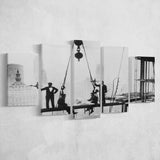 Dining On A Nyc Skyscraper Black And White Print, 5 Panels, Canvas Prints Wall Art Decor, Large Canvas Art
